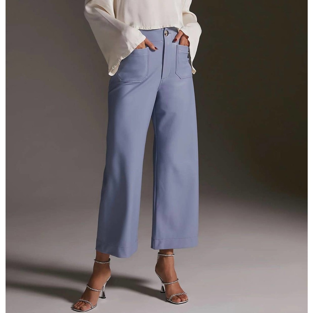 MAEVE | ANTHROPOLOGIE Women's 29 The Colette Faux Leather Wide Leg Pant Blue